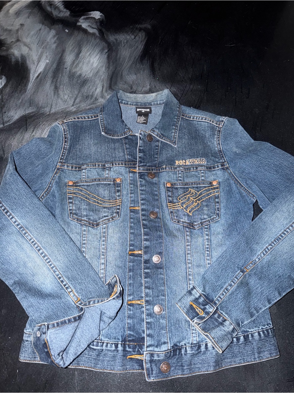 Rocawear Men’s Light Blue Denim Jacket with Contrast Stitching